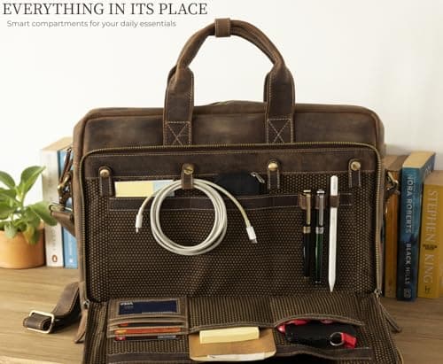 Leather Messenger Bag for Men - Laptop Case, Office Briefcase, Computer Satchel for Laptops