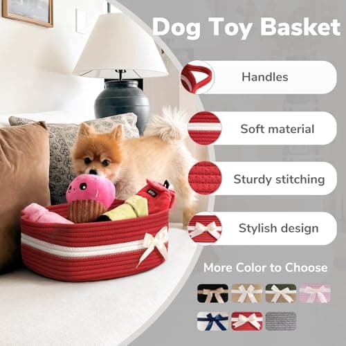 13" x 10" x 5" Storage Baskets for Toys & Baby Essentials, Fits Nursery & Bedroom Organization, Built-In Handles, Bow Design CHICVITA Small Woven Rope Gift Basket, Decorative Burr Basket, Red B0D7MKY1YJ