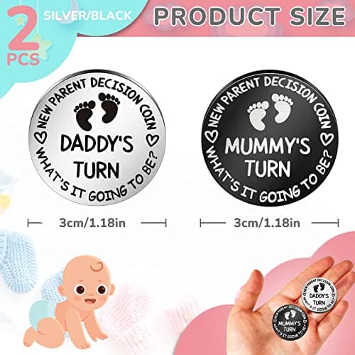 Hicarer 2 Pcs Funny Baby Gift New Parents Decision Coin New Mom Gifts Double Sided Decision Making Coin New Pregnancy Gift for First Time Mom Dad Push Present for Christmas(Silver and Black) B098QGPPJ6