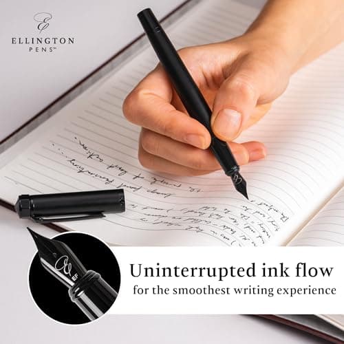 Ellington Pens Luxury Fountain Pen Set - Fountain Pen For Writing - Smooth Medium Nib - Includes Refillable Ink Converter, 3 Ink Cartridges, Gift Box - Calligraphy, Journaling, Sketching (The Stealth)