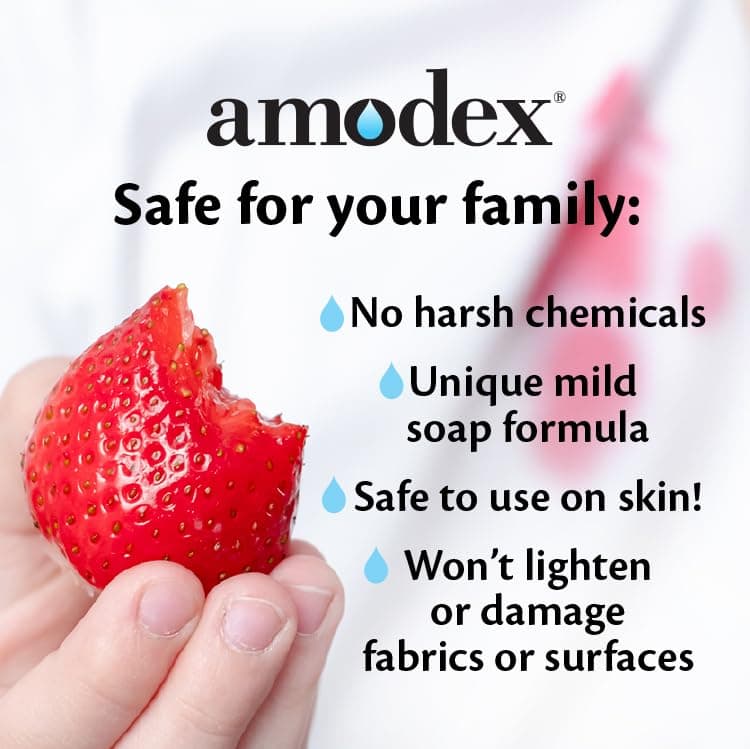 Amodex Ink & Spot Remover for Clothes, Leather and Skin - Removes Ink, Ballpoint, Sharpie, Grease and More, Works on Set-in Stains, Gentle but Powerful, 4oz/120ml Bottle