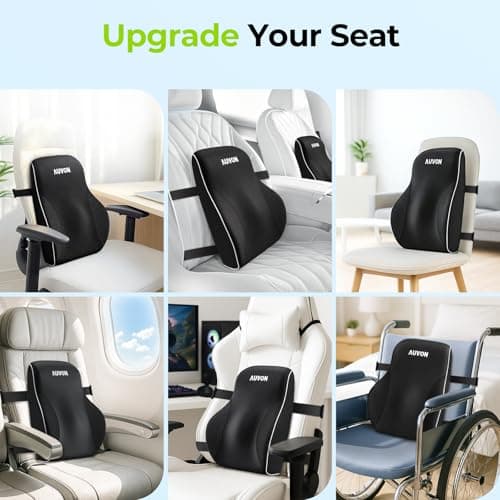AUVON Lumbar Support Pillow for Office Chair with Patented Bulge for Lower Back Support, Ergonomic Office Home Essentials Improve Posture, Memory Foam Chair Cushion with Straps for Home, Office, Car