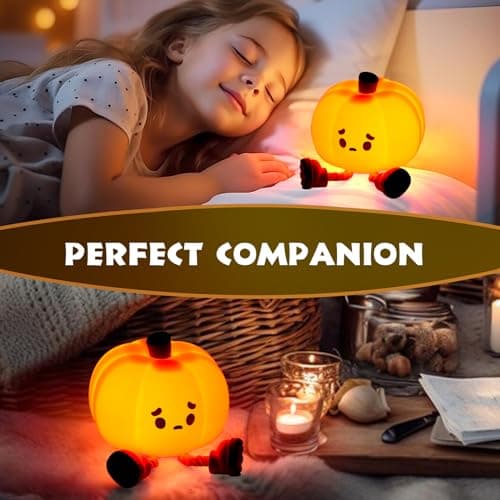Pumpkin Night Light, Cute LED Lamp, Silicone Dimmable Nursery Nightlight for Kids, Silicone Rechargeable Bedside Touch Lamp, Funny Office Desk and Halloween Decor for Woman and Kids