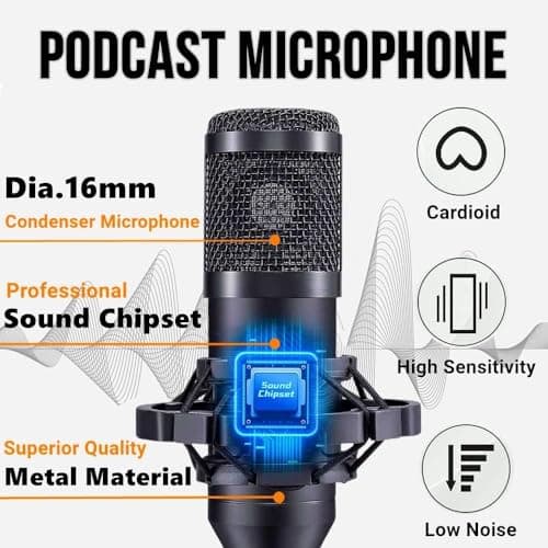 Podcast Equipment Bundle for 2, V8s DJ Mixer Voice Changer with BM-800 Podcast Microphone Bundle - Studio Condenser Microphone Perfect for Podcasting, Recording, Singing, Streaming and Gaming