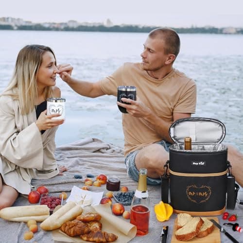 Hap Tim Wedding Gifts for Couples, Bridal Shower Gifts, Engagement Gifts for Newlyweds, Mr and Mrs gifts - Wine Cooler Bag Insulated Wine Carrier Tote with Tumblers, Bamboo Cheese Borad B0D8DR2S84