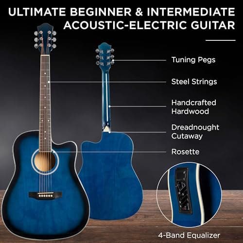Best Choice Products Beginner Acoustic Electric Guitar Starter Set w/ 41in, All Wood Cutaway Design, Gig Bag, Strap, Picks - Blue