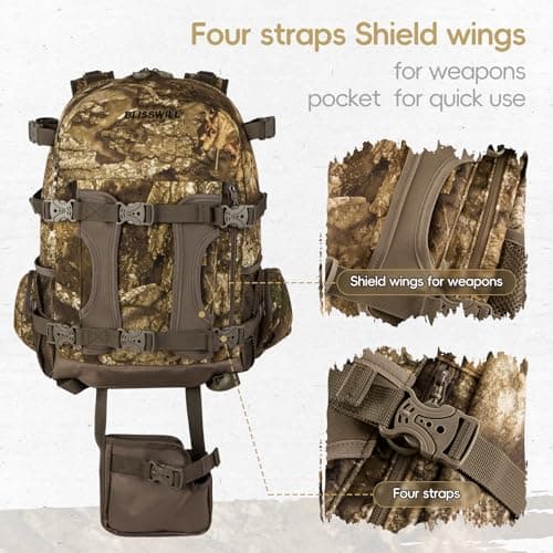 BLISSWILL Hunting Backpack Hunting Day Pack with rifle holder Hunting Gear Accessories gift for men(Timbreon camo)