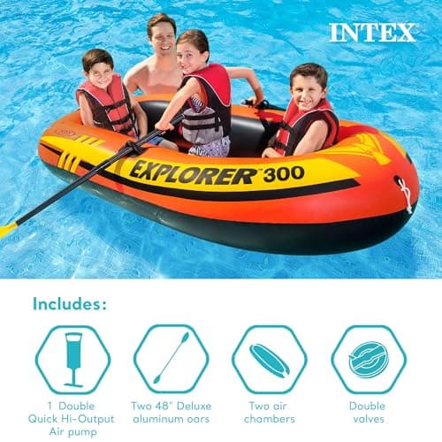 INTEX Explorer Compact Inflatable Boat Series: Dual Air Chambers – Welded Oar Locks – Grab Handles – Bow Rope – Sporty Design