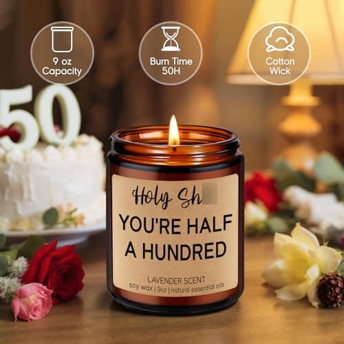 Fairy's Gift Funny 50th Birthday Candles, 50th Birthday Gifts for Women Men, Cool Turning 50 Year Old Gifts Ideas, Happy Half a Hundred Bday, Funny Presents for 50 Year Old Women, Men in Their 50s