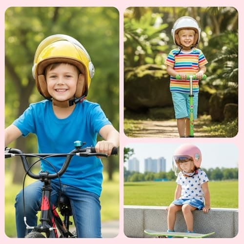 Retro Kids DOT Approved 3/4 Motorcycle Helmet with Visor,3-15 Ages Lightweight Toddler Boys Girls Open Face ATV Half Helmet for Electric Scooter Moped Dirt-Bike Go-Kart Bicycle