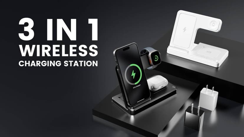 Wireless Charger iPhone Charging Station: 3 in 1 Charger Stand Multiple Devices for Apple - iPhone 17 16e 16 15 14 Pro Max 13 12 11 - Watch 11 10 9 8 7 6 5 4 3 2 SE and Ultra Series - Airpods 4 3 Pro