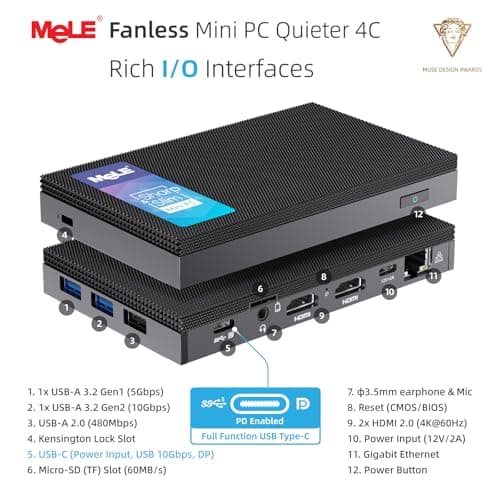 MeLE Fanless Mini PC Quieter 4C, N100 16GB RAM 512GB Storage Win 11 Mini Computers, Micro PC with Full-Functional USB-C, 2.4G/5G WiFi, 4K Triple Screen on Home, Office, Education, Astrophotography