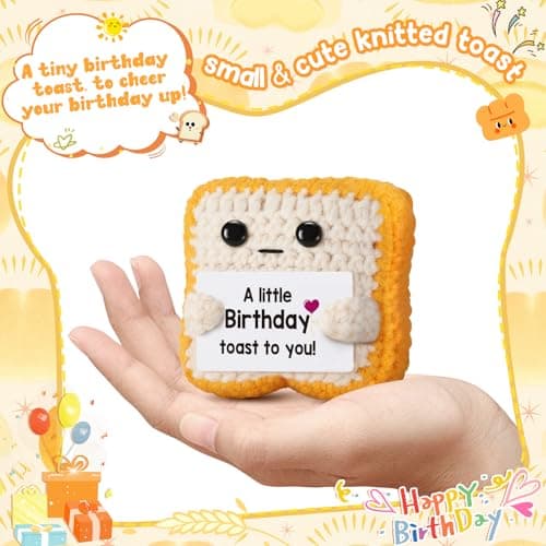 A little Birthday Toast to you - Crochet Toast Happy Birthday Gifts Card, Fathers Day Dad Gifts for Mom Women Men Her Him Sister Best Friend Girls Boys Fanny Handmade Knitted Emotional Positive Toast