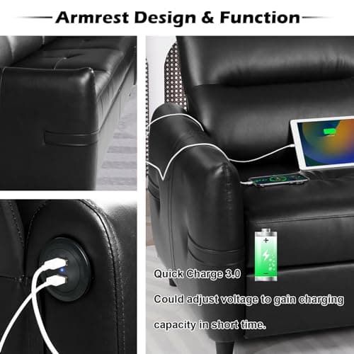 STHOUYN 85” Black Faux Leather Couch with USB, 3 Seater Sofa Couches for Living Room, Large Mid Century Modern Office Apartment Couch (Black)