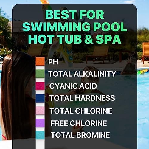 All-New Pool and Spa Test Strips 7 in 1 Quick SuperAccurate Swimming 150 Pool Test Kit - Hot Tub Test Strips & Pool Water Testing Strips for pH Chlorine Bromine Hardness Alkalinity Cyanuric Acid