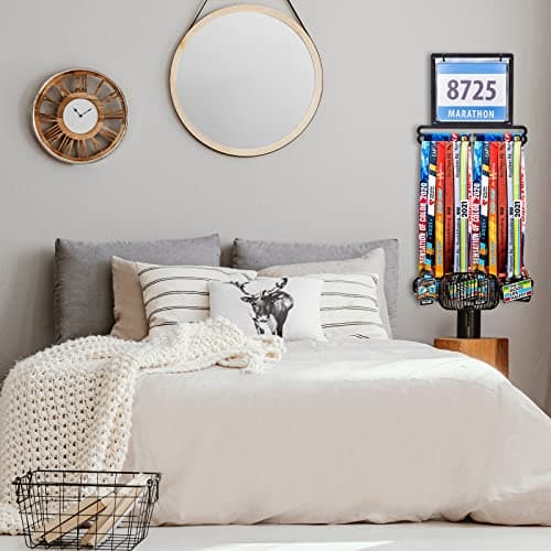 Moxweyeni Race Medal and Bib Display Medal Hanger Running Bib Holder Wall Mounted Hanging Rack Stands Gifts for Runners
