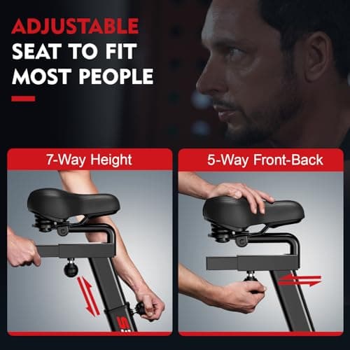 pooboo Exercise Bike, Stationary Bike for Home Gym, Air Resistance Bluetooth Fan Bike w/Dual Acction Handlebars & Dual-Layer Transmission System, Upright AirBike Indoor Cycling Bike for Cardio Workout