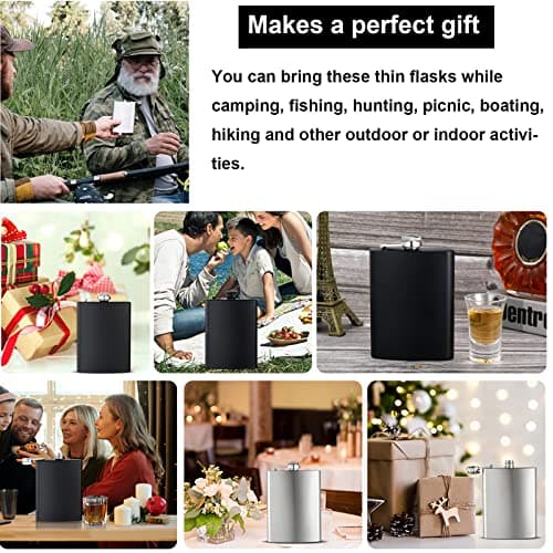 BALABALA Hip Flasks for Liquor for Men Women 12 pcs 8Oz Matte Black Stainless Steel Flask with 12 pcs Funnels for Wedding Party Groomsman Bridesmaid Birthdays Gift