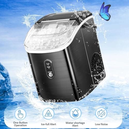 Antarctic Star Nugget Ice Maker Countertop with Soft Chewable Ice, Portable Sonic Ice Maker with Basket and Scoop, Removable Top Cover, Auto-Cleaning for Home/Party/RV/Camping (Stainless Steel Black)