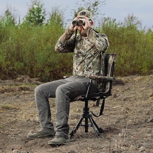 FUNHORUN Hunting Chair with Removable Camouflage Cover, 360 Degree Silent Swivel Hunting Seat with Adjustable 4 Legs Height and Armrests, Tool-Free Foldable Ground Blind Chair, Portable Seat