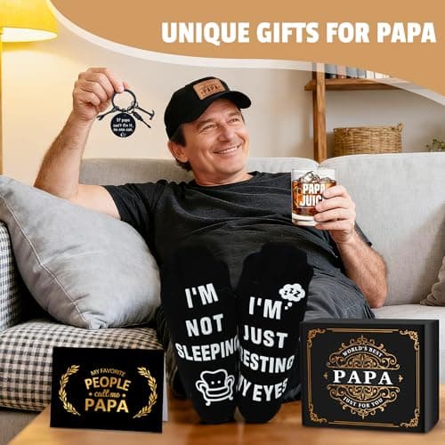 Papa Gifts from Grandkids Papa Birthday Gifts for Men Happy Birthday Gift Ideas for Best Papas from Grandson Granddaughter Grandchildren Funny Gift Set for Christmas, Fathers Day with Hat, Wine Glass B0FW57CH3S