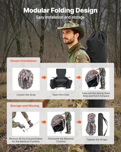 VEVOR Hunting Blind，See Through Ground Blinds with Carrying Bag, 360 Degree Portable Camouflage Tent，Durable Concealed Shelter with Silent Side Door and Window, for Turkey and Deer