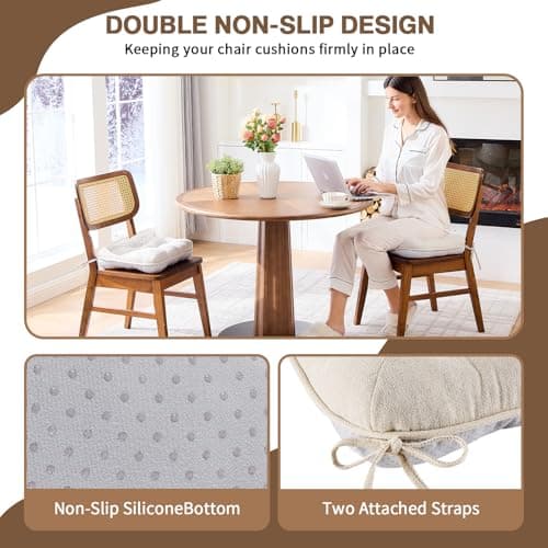 BETU Chair Cushions for Dining Chairs Set of 4,3.5" Thick Kitchen Table Chair Pads with Ties,Non Slip Backing and Covers, Seat Cushion for Dining Room,Bar,Patio Chairs,15.5"X15.5"X3.5",Beige