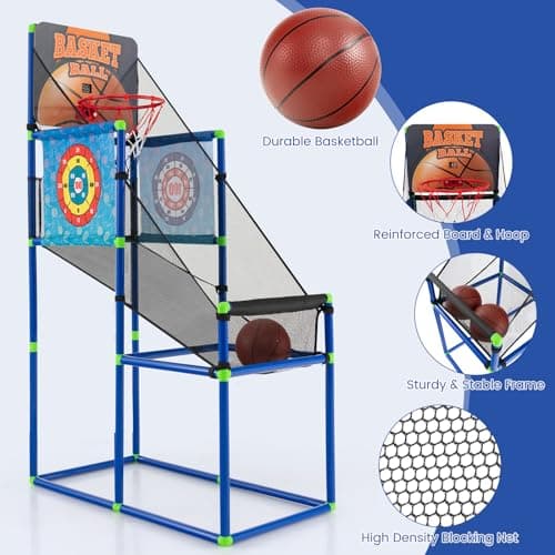 Giantex Kids Basketball Hoop Arcade Game, 2 in 1 Indoor Outdoor Arcade Basketball Game Set w/Electronic Scoreboard, Sound Effect, Ball Pump, 8 Balls, 2 Basketballs, Great Gift for Boys, Girls Ages 3+