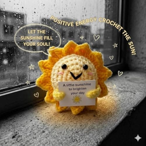 Emotional Support Sunshine with Inspiring Affirmation Card, Thoughtful Stress Relief Present, Cute Birthday Gift for Coworker Handmade Positive Energy Crochet Sun Gift for Women & Men Office Desk Decor B0FMWRB7JH