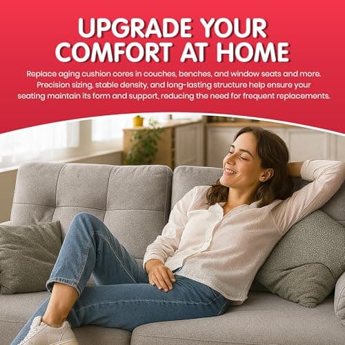 FOAMYFOAM High Density 3 inch Thick, 24 inch Wide, 72 inch Long Upholstery Foam, Cushion Replacement