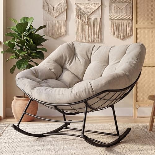 NEWBULIG Outdoor Patio Rocking Chair with 5.5" Thick Cushion, Oversized Egg Lounge Chair, 450 Lbs Heavy Duty, Water-Repellent Fabric, for Garden, Porch, Living Room