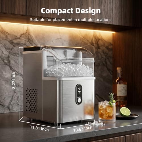 Antarctic Star Nugget Ice Maker Countertop, 35lbs/24H Ice Machine, Soft Chewable Sonic Ice, Self-Cleaning, Fast Ice Ready in 8 Minutes, Compact Design with Handle, Stainless Steel Silver