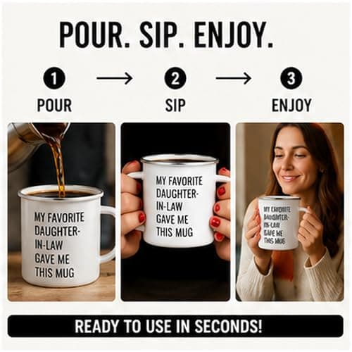 Andaz Press Funny 11oz. Stainless Steel Campfire Coffee Mug, My Favorite Daughter-in-Law Gave Me This Mug, 1-Pack, Enamel Camp Birthday Christmas Cup Father In Law Gift Mother In Law Gift B07VRQ4XHF