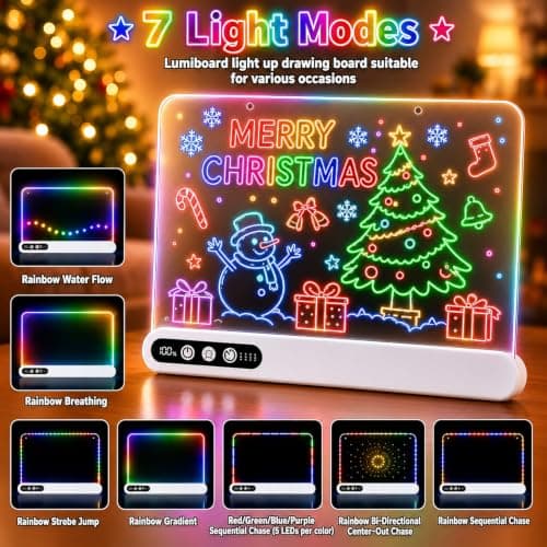 Led Drawing Board with 14 Light Effects,16" Rechargeable Glow Doodle Led Note Board with Colorful Markers,Neon Art Dry Erase Doodle Glow Drawing Tablet,Chritmas Birthday Festival Gifts for Kid (White) B0H1HPZ583