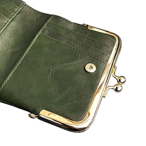 AOXONEL Womens Wallet Small Rfid Ladies Compact Bifold Leather Vintage Coin Purse With Zipper and Kiss Lock