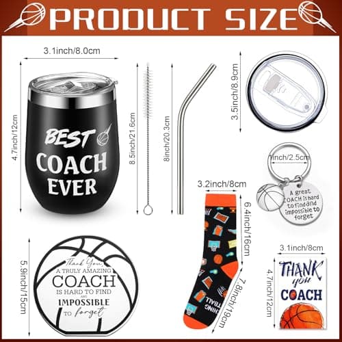 Nitial 6 Pcs Basketball Coach Gifts Teacher Appreciation Gift Set for Basketball Instructor Include Best Coach Ever Tumble Whistle with Lanyard Acrylic Sign Socks Keychain Card
