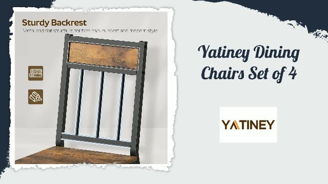 YATINEY Dining Chairs Set of 4, Industrial Kitchen Chairs with Metal Frame, Slanted Back, Wooden Dining Chair Set, for Kitchen, Living Room, Rustic Brown and Black CY03L4BR