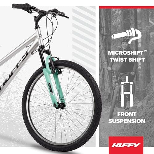 Huffy Stone Mountain Bike for Men and Women, 20”/24”/26”, 6-Speed (20”) or 21-Speed, Front or Dual Suspension (Varies), Multiple Colors, Adjustable Saddle, Shimano Equipped, All-Terrain Tires