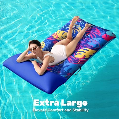 SLOOSH Inflatable Pool Floats Raft - XL Fabric Covered Pool Mat Lounger Floaties for Adults, Ultra Comfort Inflatable Water Float with Headrest for Beach Lake Swimming Pool Floating 68"X34" (Blue)