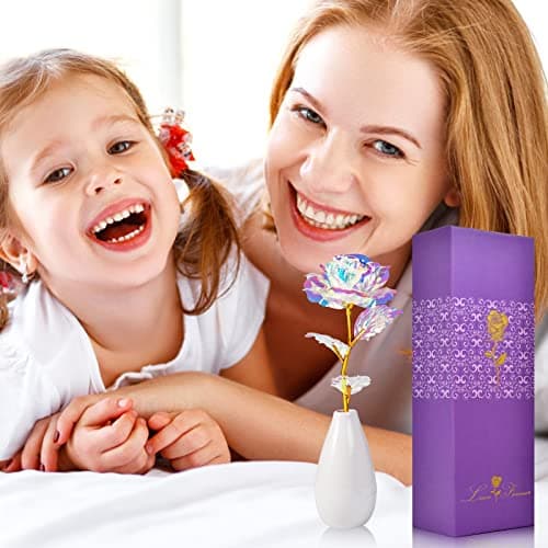 Tmacker Christmas Mom Gifts for Grandma Women-Artificial Rose Fake Flowers with Ceramic Vase, Birthday Gifts for Mom Wife Girlfriend Sister on Valentines Mothers Day Anniversary Thanksgiving Wedding