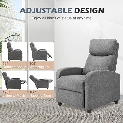 Sweetcrispy Massage Recliner Chair for Adults, Adjustable Home Theater Seating with Lumbar Support for Living Room, Modern Fabric Reclining, Grey