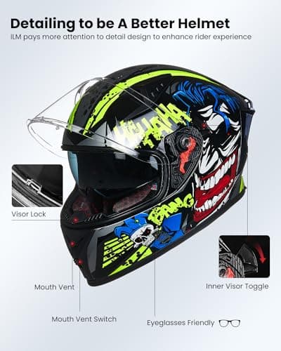 ILM Motorcycle Helmet Full Face with Pinlock Compatible Clear&Tinted Visors and Fins Street Bike Motocross Casco DOT Model Z501(Surprise Yellow, Large)
