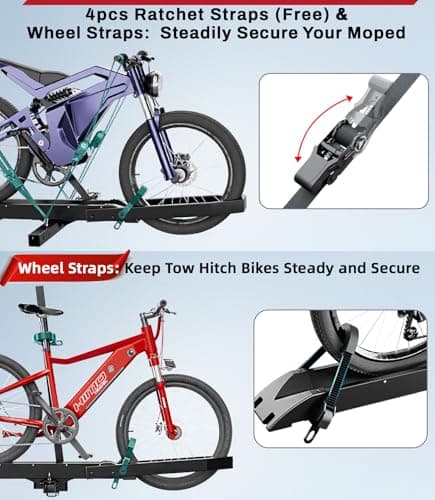 Ebike Rack with Ramp, Foldable Bike Rack for Tow Hitch, Heavy Duty Bike Carrier for 2 Fat Tire Bikes with 300LBS Load Capacity - Fits SUV, Truck, Trailer, RV