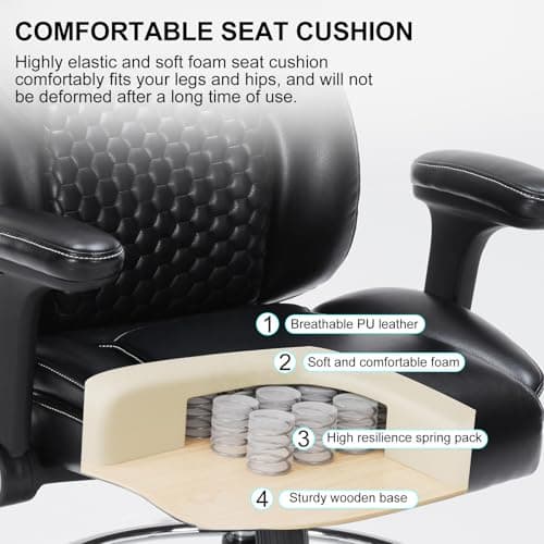 Drafting Chair, Tall Office Chair with Adjustable Armrests Mid-Back Standing Desk Chair with Footrest Ring, PU Leather High Executive Desk Chair Counter Height Office Chair for Home and Office, Black