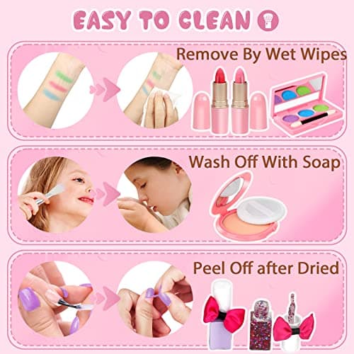 For Ideahome Kids Washable Makeup Girl Toys - Real Make Up Set, Little Girls Makeup Kit for Toddler Kid Children Princess, Christmas Birthday Gift Toys for Girl 4 5 6 7 8 9 10 Year Old