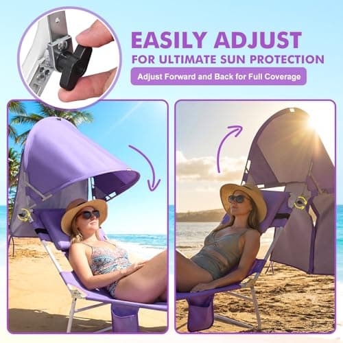Backpack Beach Tanning Lounge Chair with Canopy Shade Face Hole Padded Adjustable Washable, 6 Position Layout Chair for Outside Sunbathing Poolside Lawn, UPF 50+ Wind-Resistant Sun Shade, Patented