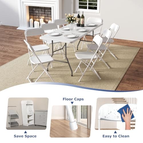White Folding Chairs 2 Pack, Plastic Folding Chairs Outdoor Indoor, 350lb Capacity, Portable Event Chair, Lightweight Folding Chair, for Events Office Wedding Party Rental Picnic Patio