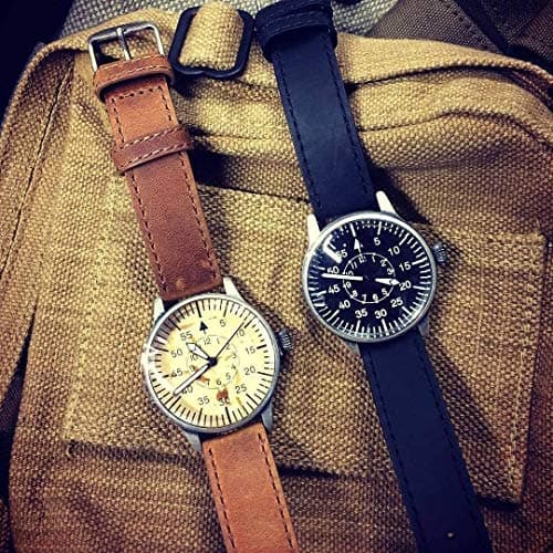 Mil-Tec Luftwaffe Me109 Aviator Vintage German WW2 Flieger Pilot Mens Watch - Military Easy to Read Calfskin Brown Leather Strap 3 Atm Analog Quartz