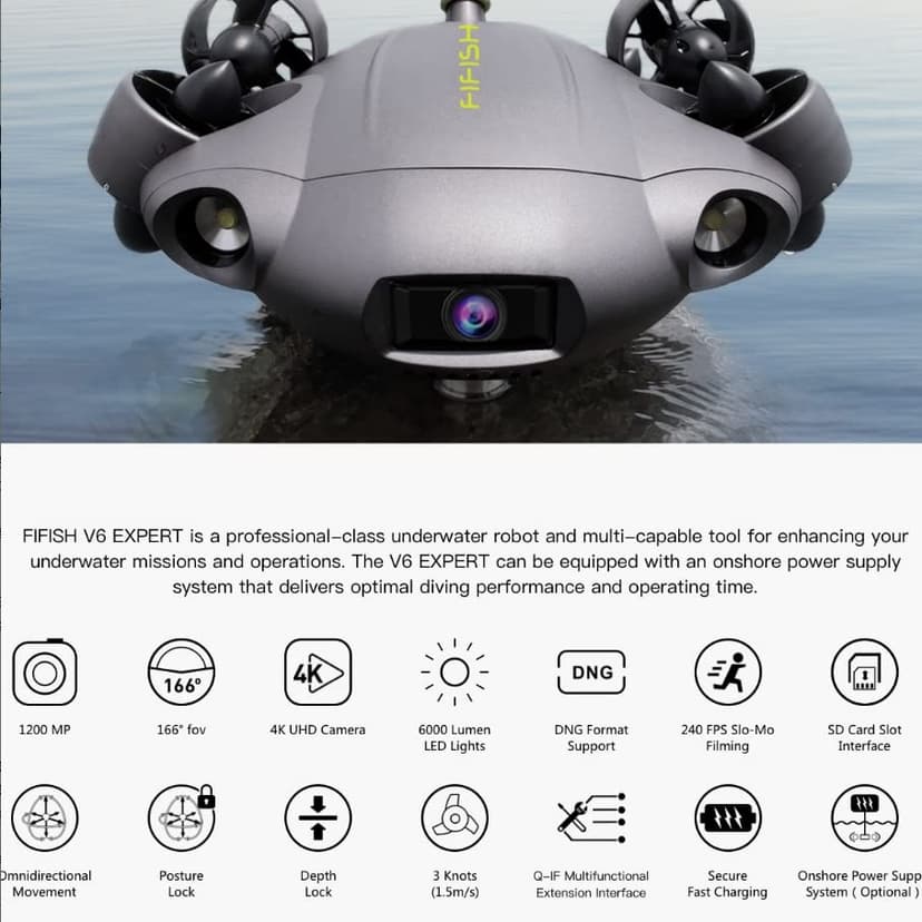 FIFISH M100A Industrial Case Mini Rov Underwater Drone with 4K Camera Submarine Diving 14400mAH VR Underwater Robot Arm for Pipeline Inspection Fishery