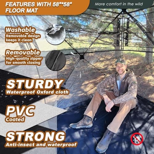 FUNHORUN Hunting Blind with Floor Mat, 360 Degree See Through Ground Blind with Carrying Bag, 2/3/4 Person Pop Up Camouflage Tent Portable Concealed Shelter